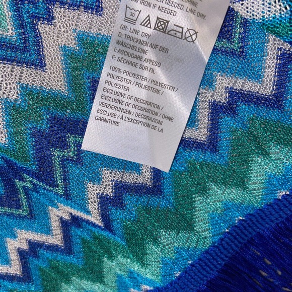 Susan Graver Cardigan Womens XL Blue Green Chevron Kimono Sleeve Tasseled Casual - Picture 5 of 14